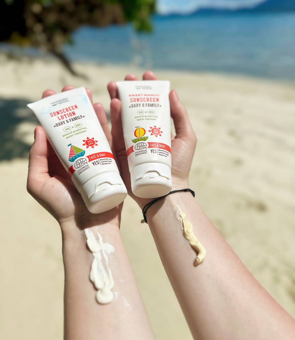Wooden Spoon Opalovací tělové mléko Mango Baby & Family SPF 50 BIO
