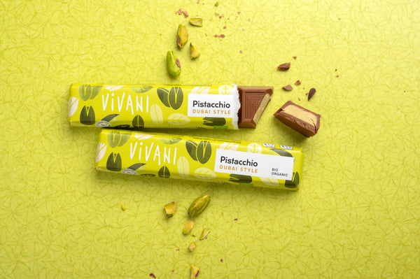 Vivani Tyčinka mléčná čokoláda Pistacchio Dubai style BIO (40 g)