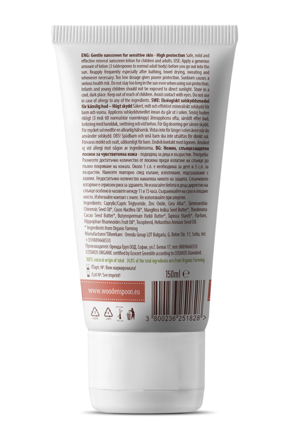 Wooden Spoon Opalovací tělové mléko Mango Baby & Family SPF 50 BIO