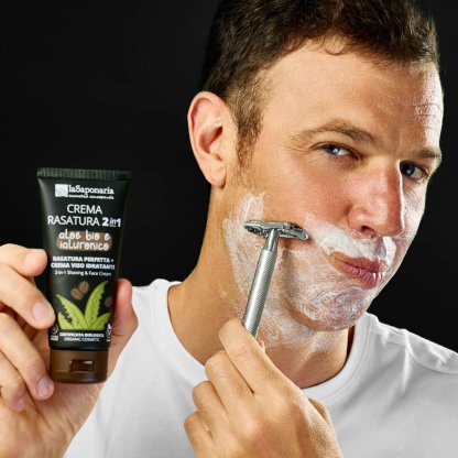 laSaponaria Pánský krém na holení a tvář 2v1 s aloe vera a kyselinou hyaluronovou BIO (100 ml)