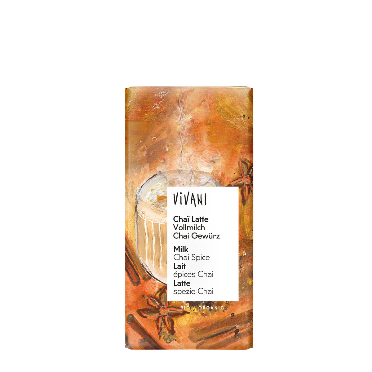 665380 Čokoláda mléčná s kořením Chai latte 80 g BIO   VIVANI-1