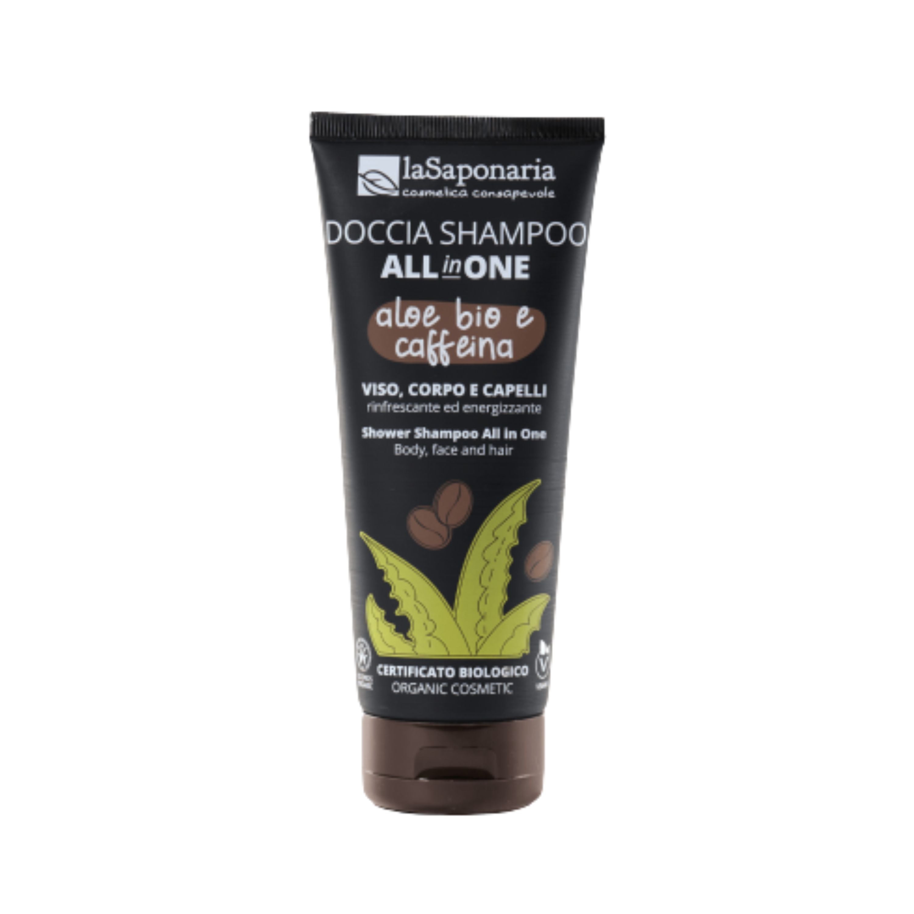 laSaponaria Pánský sprchový gel a šampon 3v1 s aloe vera a kofeinem BIO (200 ml)