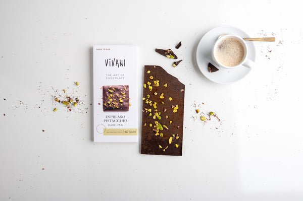 Vivani Čokoláda hořká Espresso a pistácie 75% BIO (80 g)