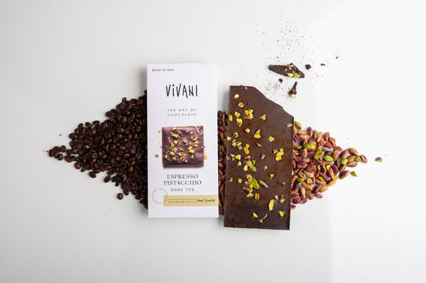 Vivani Čokoláda hořká Espresso a pistácie 75% BIO (80 g)