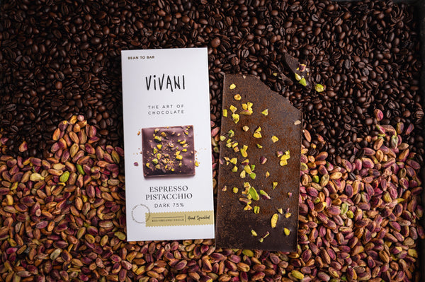 Vivani Čokoláda hořká Espresso a pistácie 75% BIO (80 g)