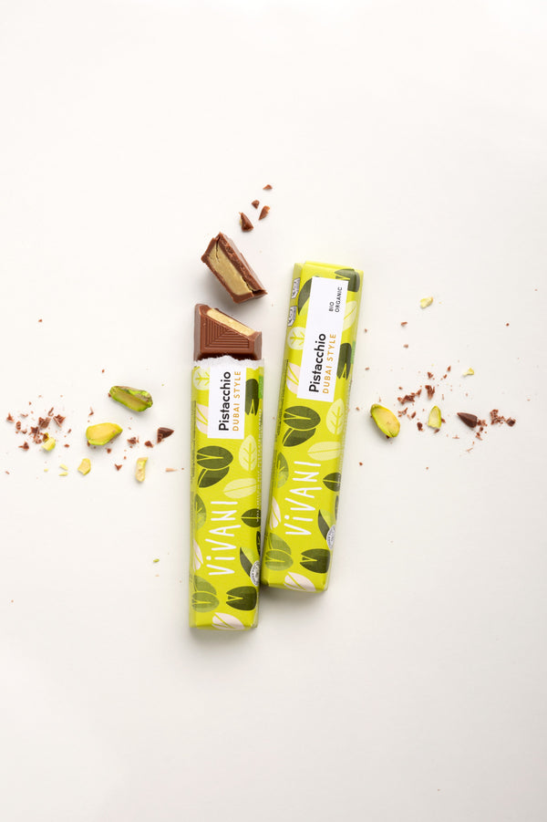 Vivani Tyčinka mléčná čokoláda Pistacchio Dubai style BIO (40 g)