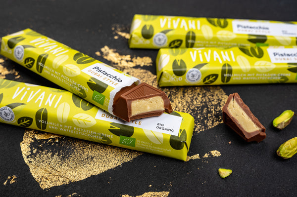 Vivani Tyčinka mléčná čokoláda Pistacchio Dubai style BIO (40 g)