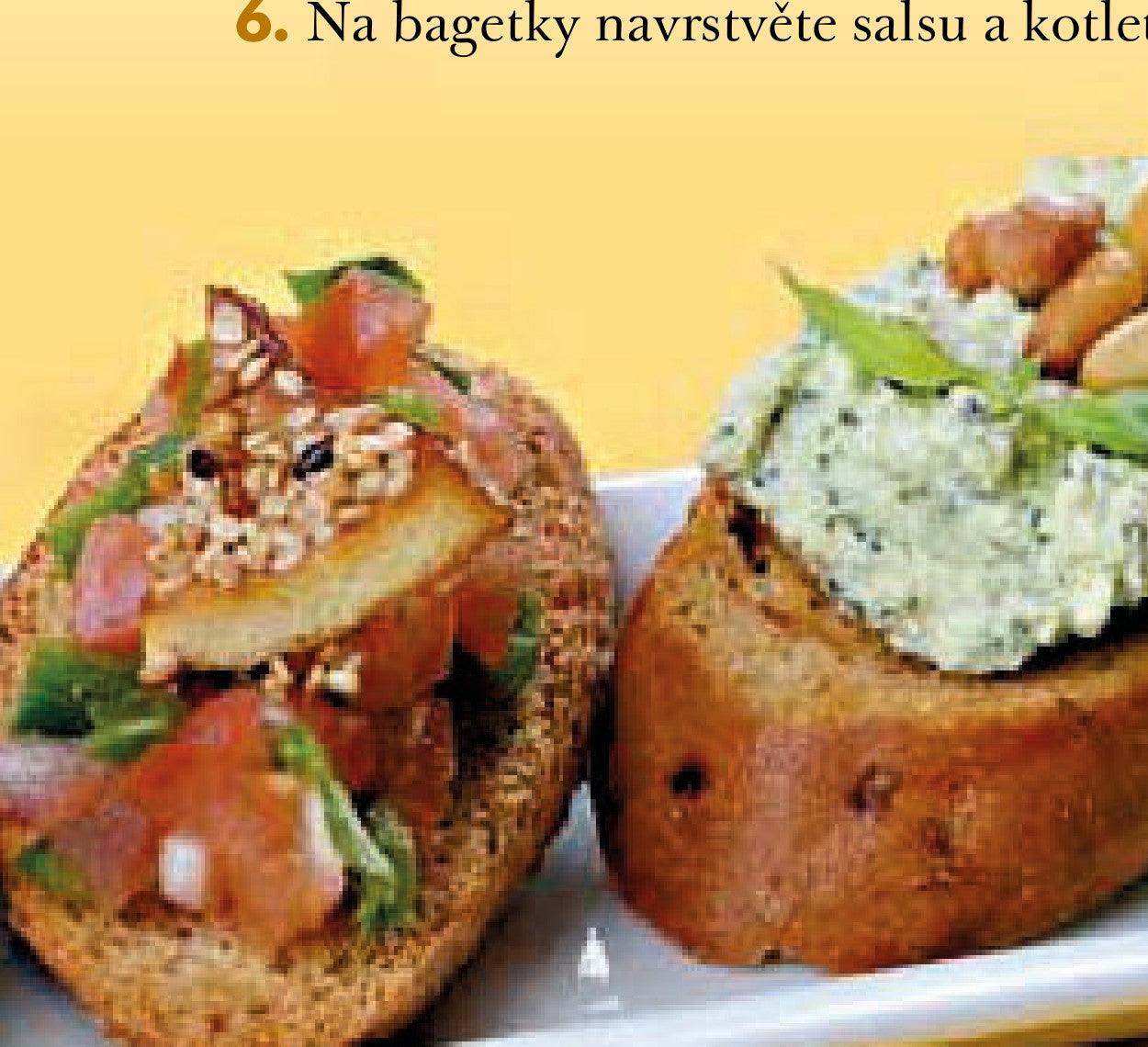 Bruschetty s tofu kotletkami v sezamu na rajčatové salse