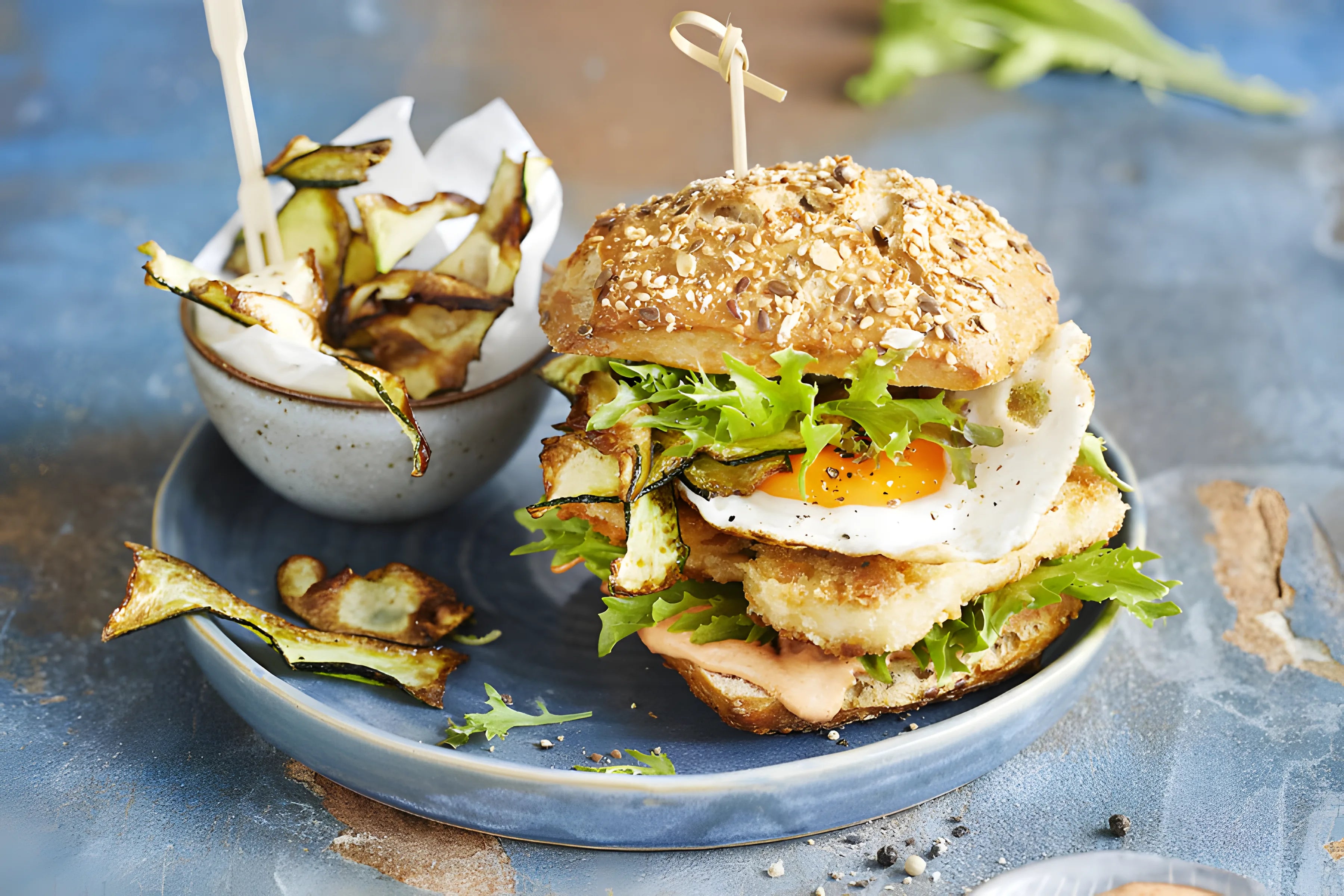Burger s halloumi a smaženým vejcem