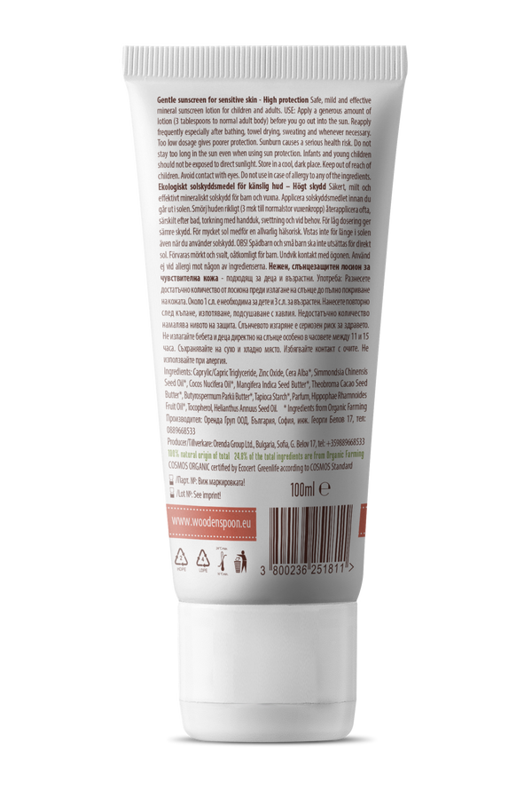 Wooden Spoon Opalovací tělové mléko Mango Baby & Family SPF 50 BIO
