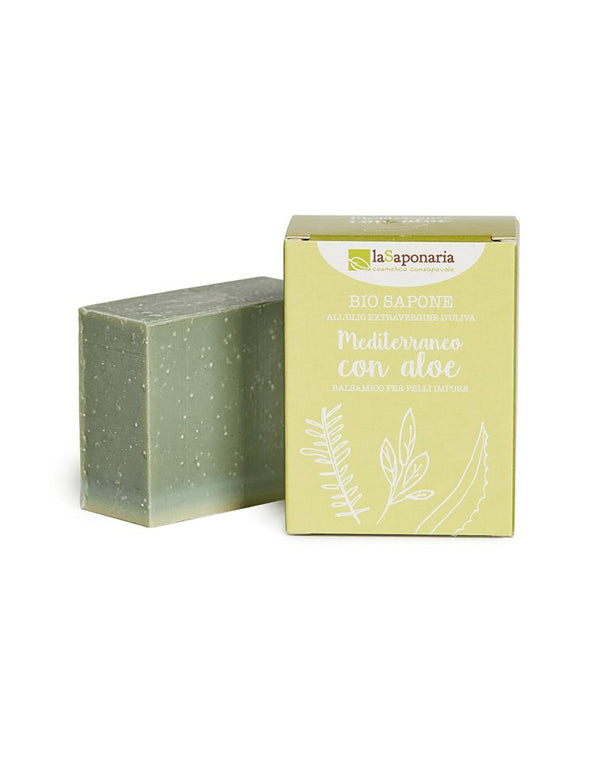 laSaponaria Tuhé olivové mýdlo BIO - Středomořské bylinky s mátou a aloe (100 g)